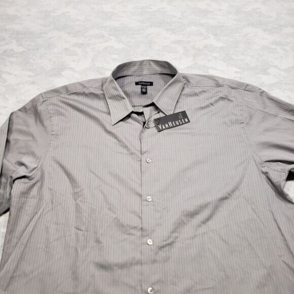 Van Heusen Shirt Mens XL Gray Striped Long Sleeve Button Up NWT - Picture 4 of 5